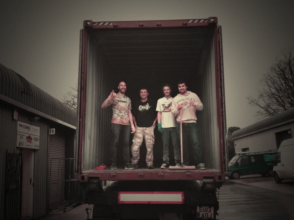 L-R: Rich, Dave, Matt and Tom stoked after unloading the 40ft container of blanks