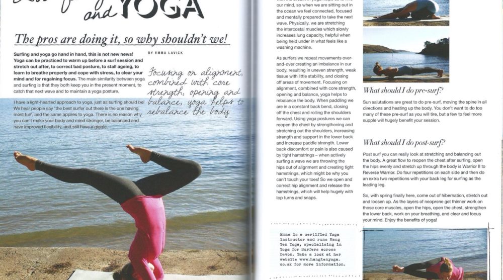 Hang Ten Yoga's two page spread on Surf Girl Magazine.