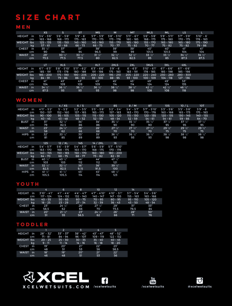 Wetsuit Size Guide - Triocean Surf | Surfboards, Xcel 