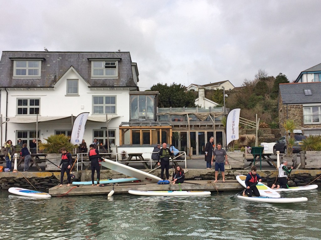 The inflatable SUP's in the water from the Crabshell Inn Pontoon. 