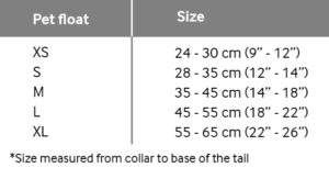 Crewsaver Petfloat sizing chart