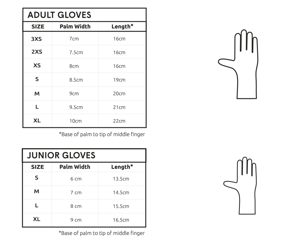 C Skins gloves size chart