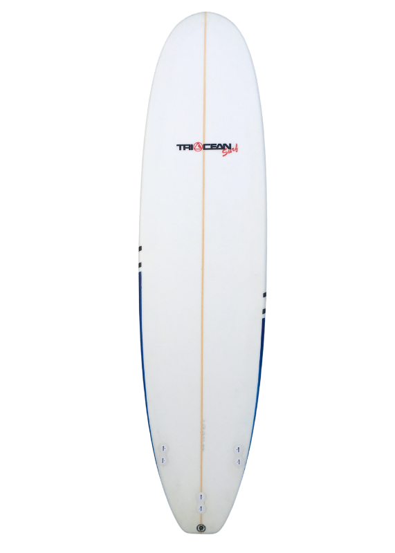 Triocean Minimal Surfboard 7'6 Blue Black Stripes bottom