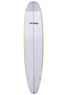 Derek Girven Surfboards 9’6″ Longboard - Yellow Black Stripes - Image 2