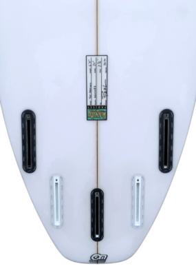Pyzel The Precious 6'0 blue surfboard tail 5 fins set up