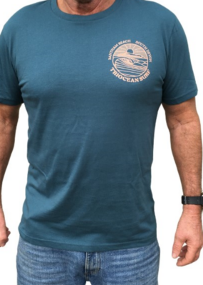 Triocean Surf Organic Cotton T-Shirt - Blue/Peach - Image 2