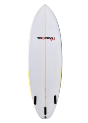 Triocean 6'0" Evo Shortboard - Blue/Orange Striped Tail - Image 2