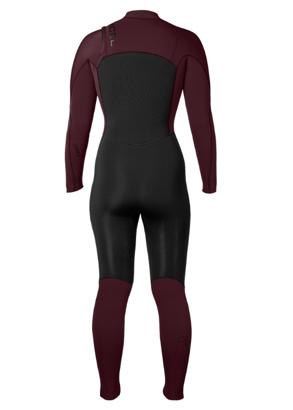 Xcel Womens 5-4mm Comp 2024 winter wetsuit in Black/Wine back view