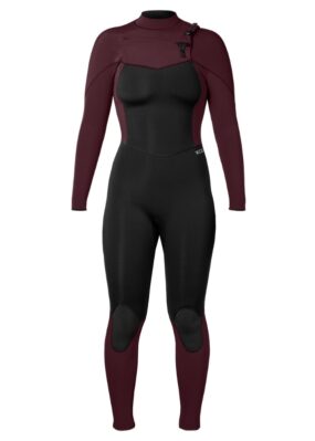Xcel Womens 5-4mm Comp 2024 winter wetsuit in Black/Wine front view