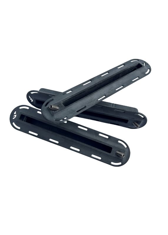 Black Futures fin box thruster set showing three fin boxes